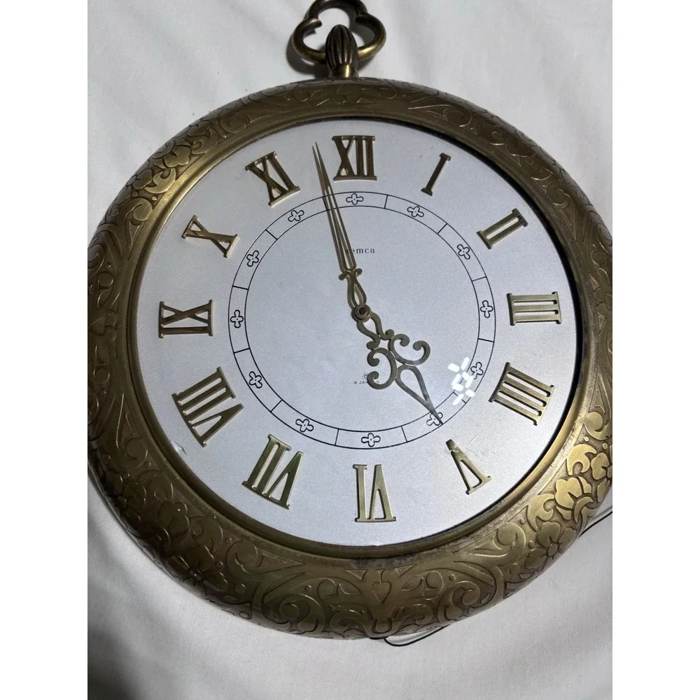 Semca 8 Day Swiss Mid Century Brass Pocket Watch Wall Clock *Working Condition*